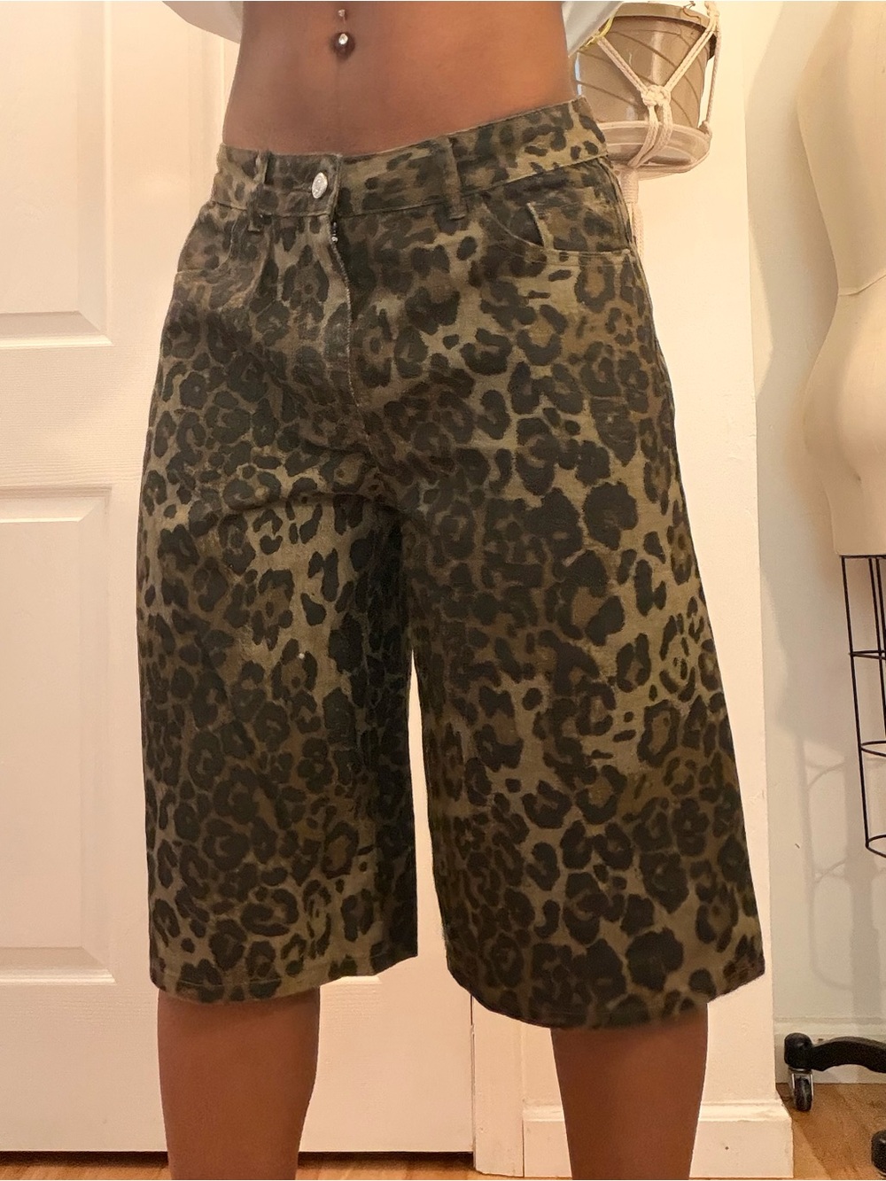 Leopard Print Denim Bermuda Shorts - Picture 2 of 8